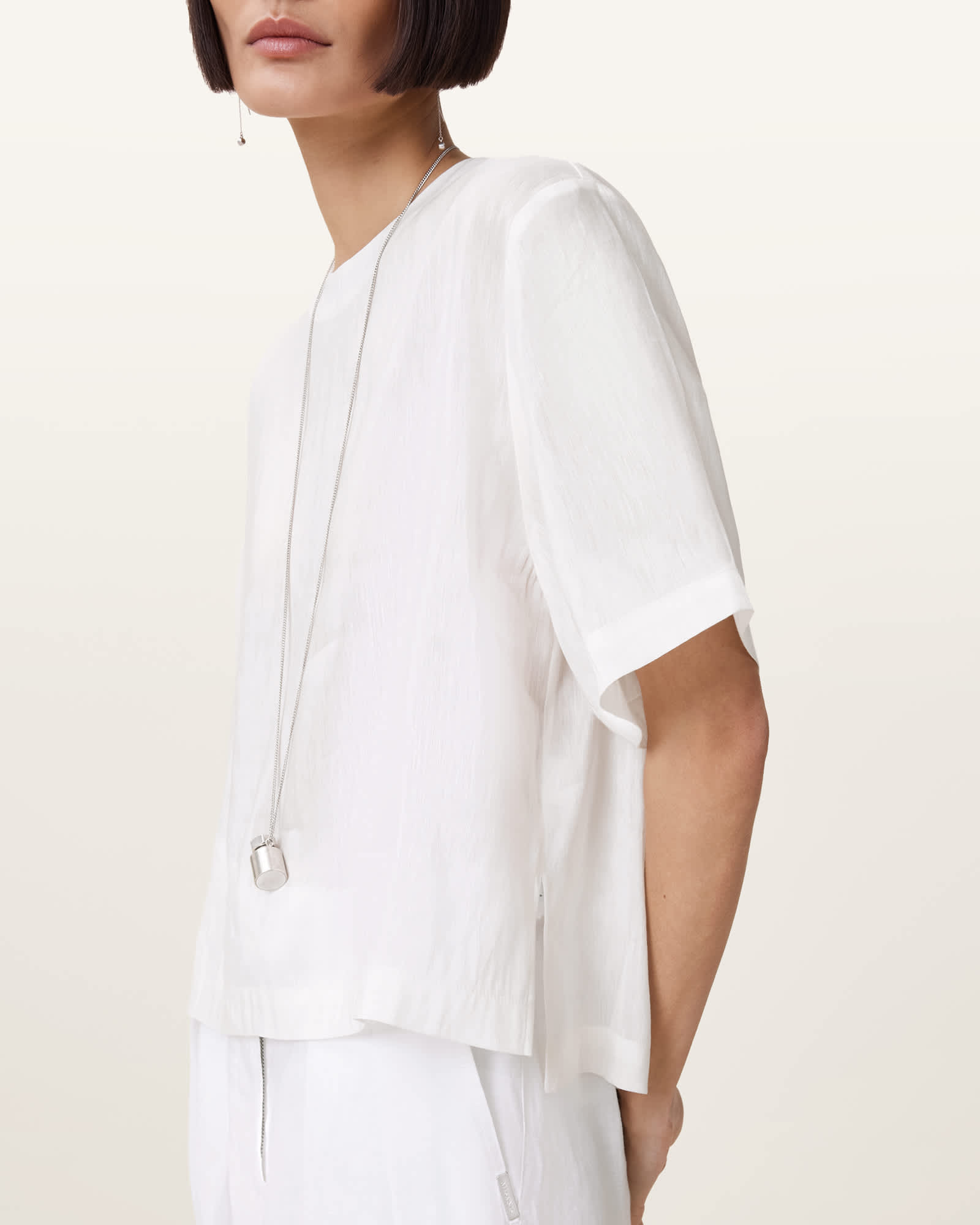 All Saints Lottie Linen T-Shirt Chalk White