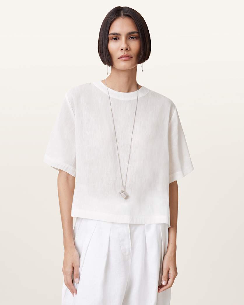all saints Lottie Linen T-Shirt Chalk White