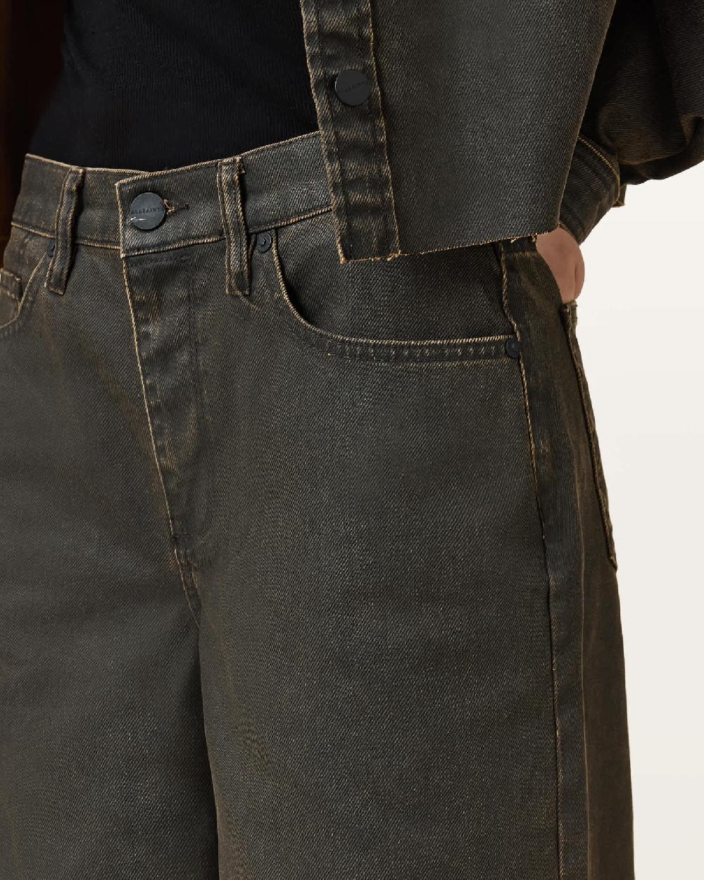 All Saints Louie Wide Leg Denim Jorts Golden Black