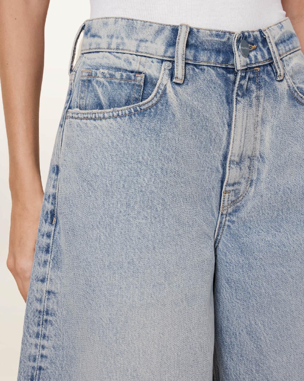 All Saints Louie Wide Leg Denim Jorts Light Indigo
