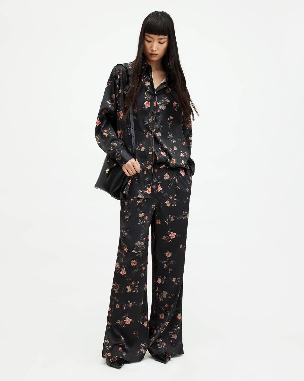 All Saints Louisa Tanana Floral Print Pants Black