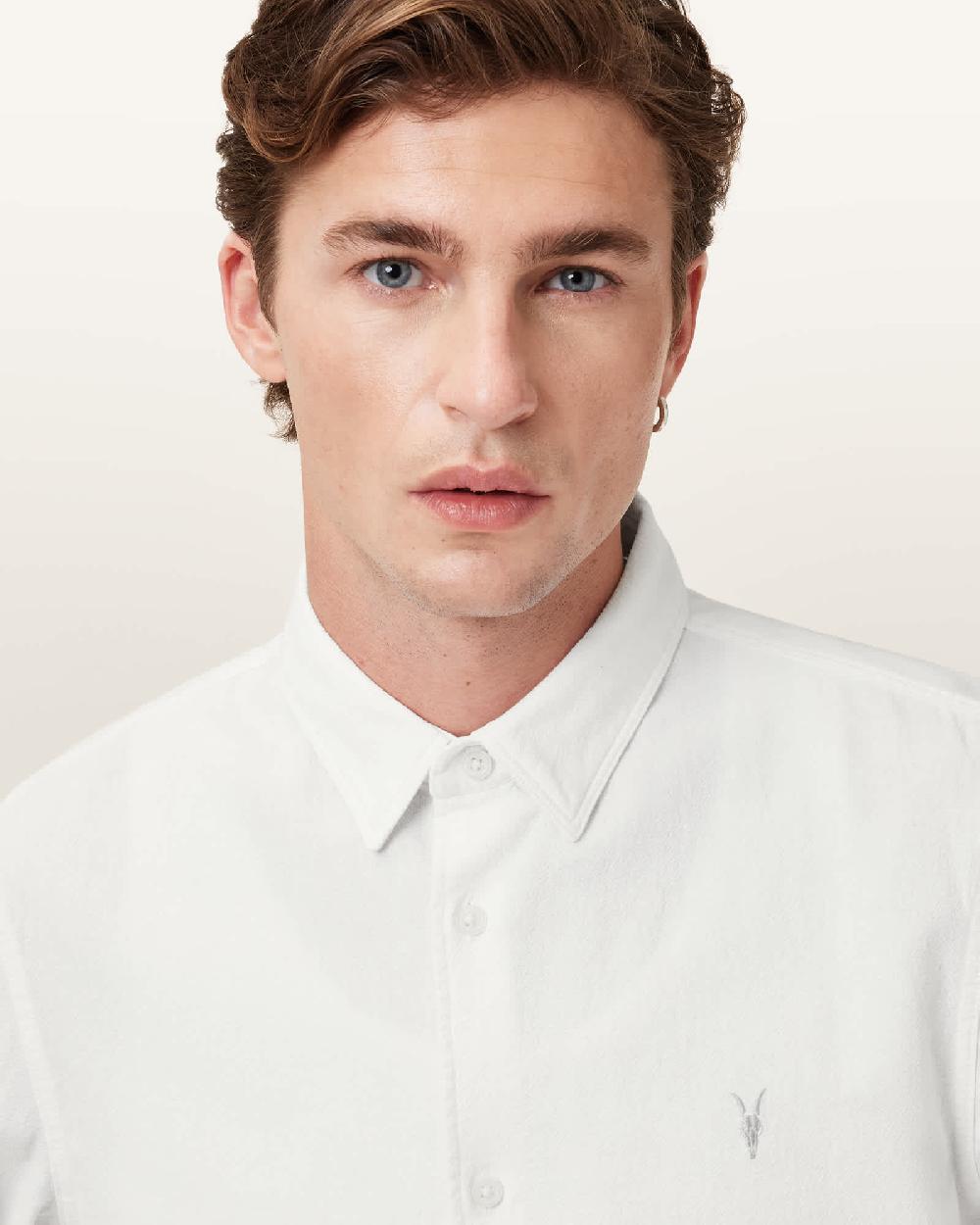 All Saints Lovell Long Sleeve Ramskull Shirt White