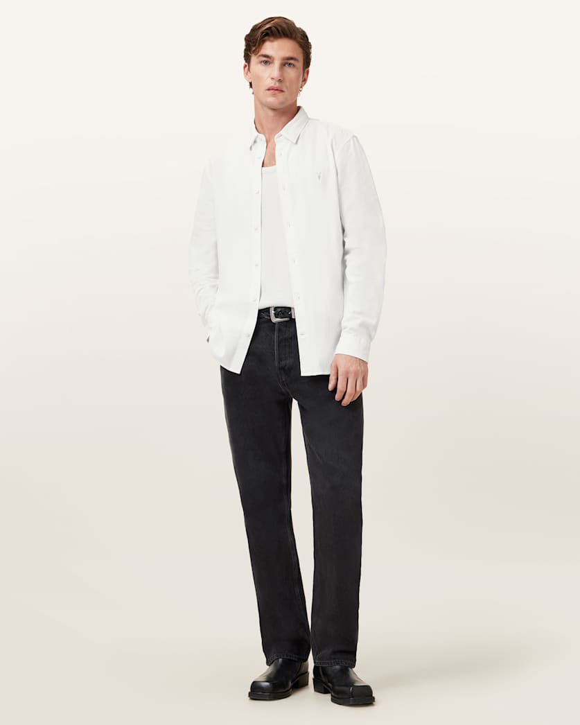 all saints Lovell Long Sleeve Ramskull Shirt White