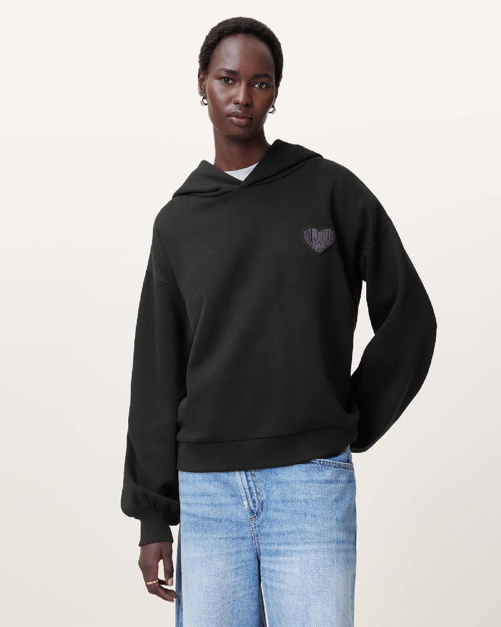 All Saints Lover Rihan Embroidered Hoodie Black