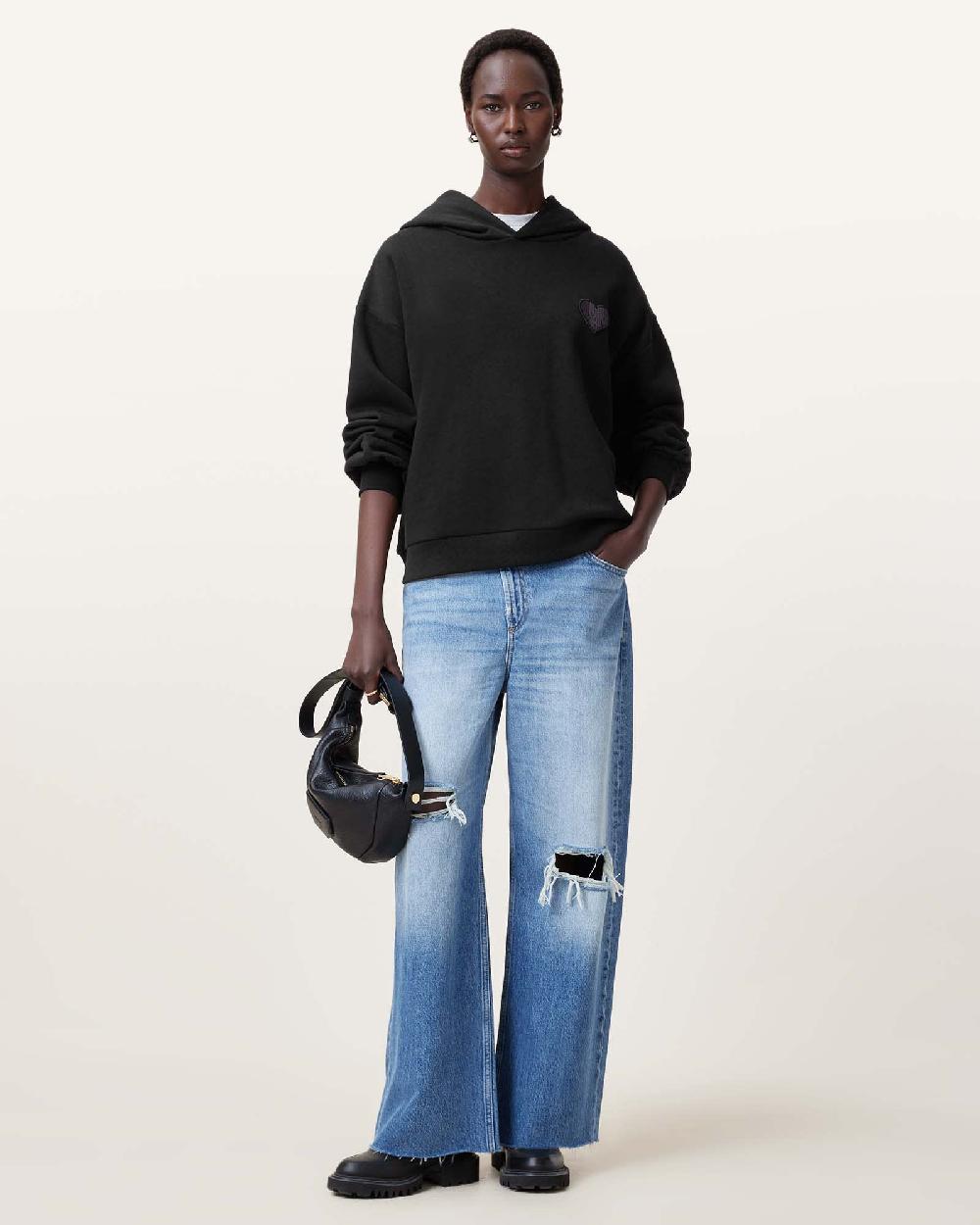 All Saints Lover Rihan Embroidered Hoodie Black