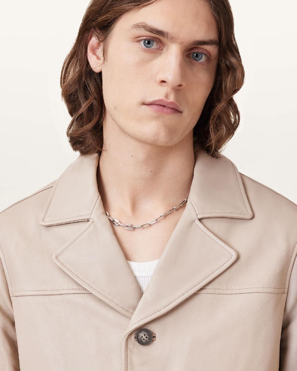 All Saints Luca Leather Blazer Pale Grey