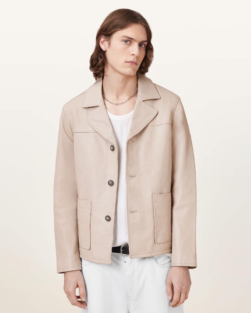 All Saints Luca Leather Blazer Pale Grey