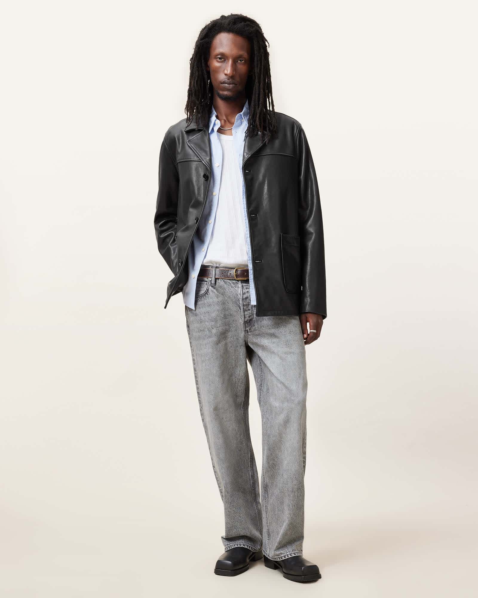 All Saints Lucas Leather Coat Black