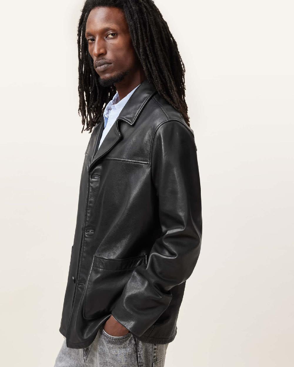 All Saints Lucas Leather Coat Black