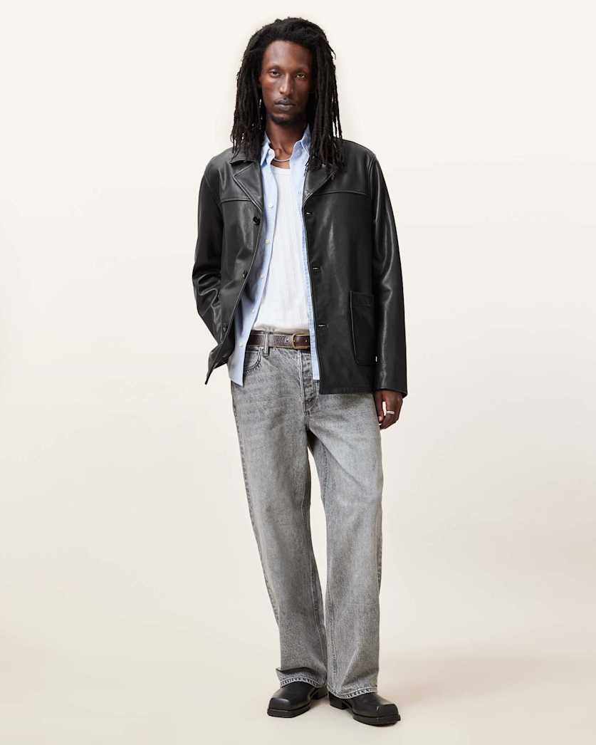 all saints Lucas Leather Coat Black