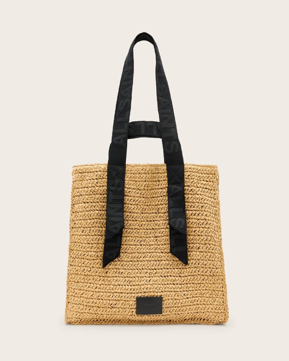 All Saints Lullah Woven Straw Tote Bag Almond