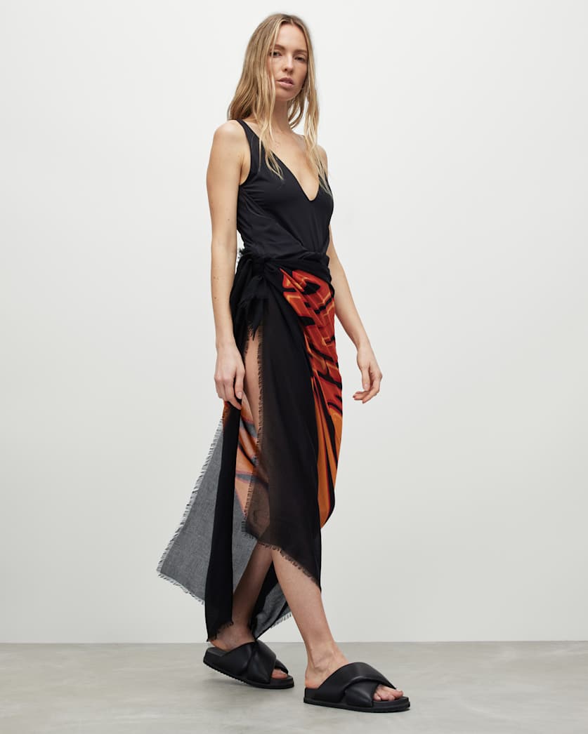 all saints Luvo Large Square Logo Scarf Black