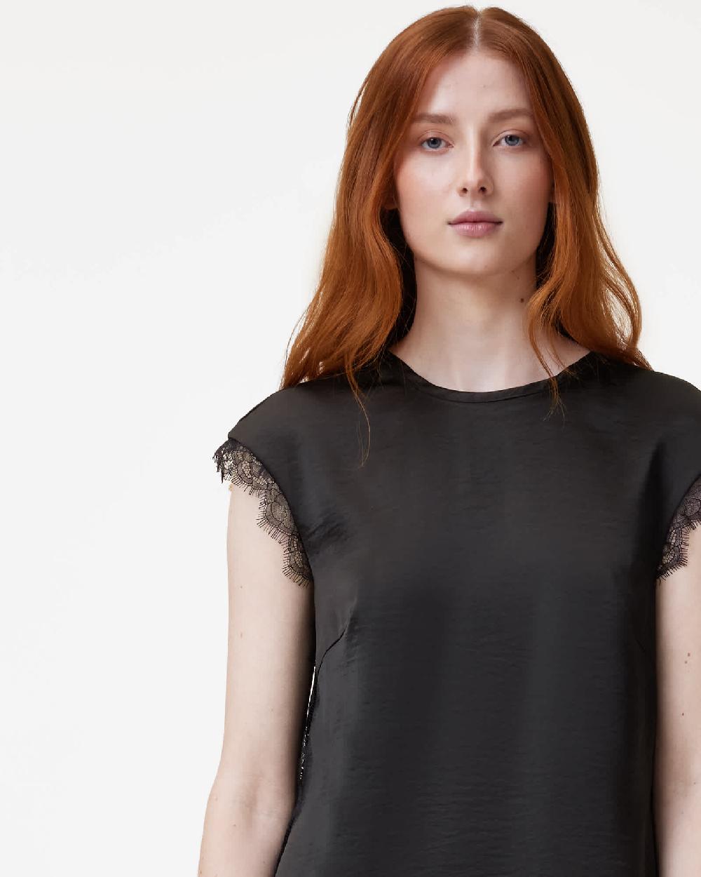 All Saints Lyra Lace Trim Midi Dress Black