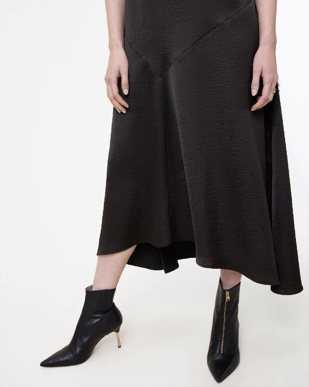 All Saints Lyra Lace Trim Midi Dress Black