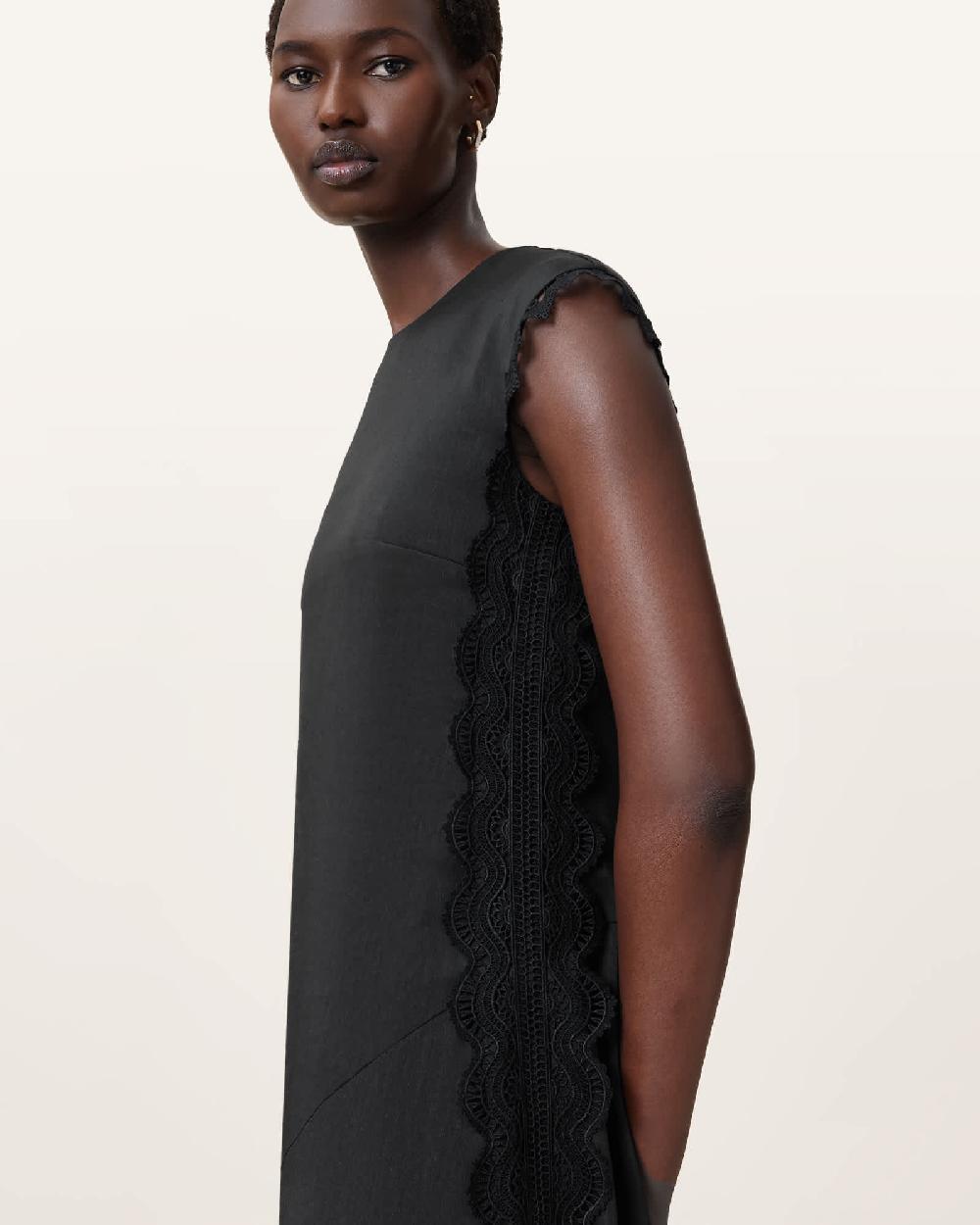 All Saints Lyra Linen Midi Dress Black