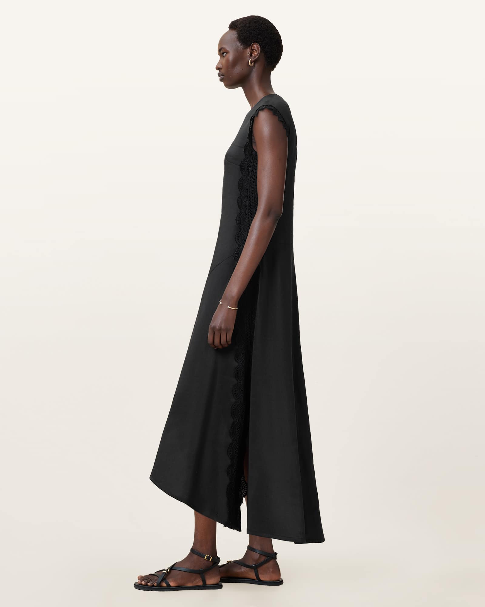 All Saints Lyra Linen Midi Dress Black