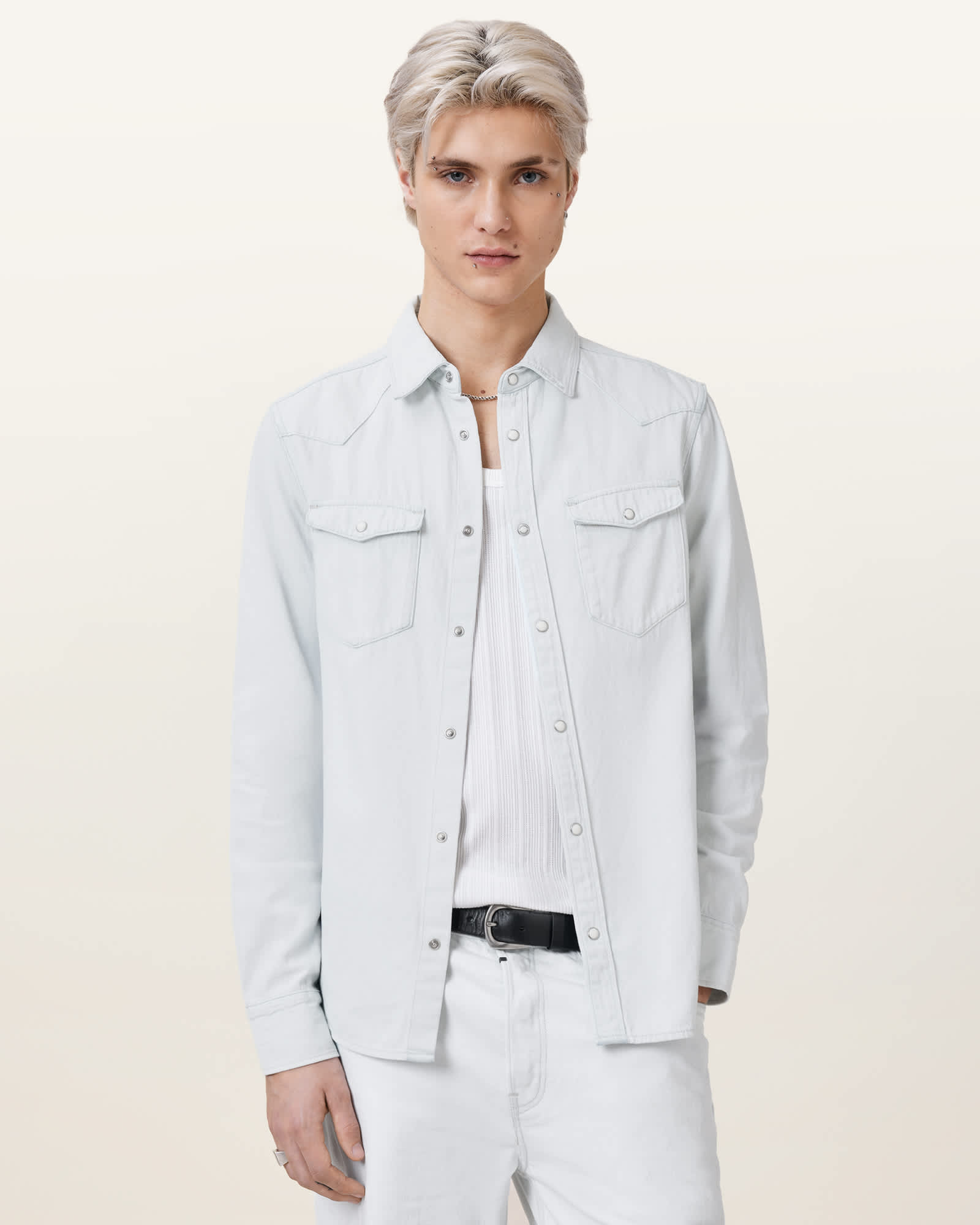 All Saints MacGowan Denim Shirt Bleach White