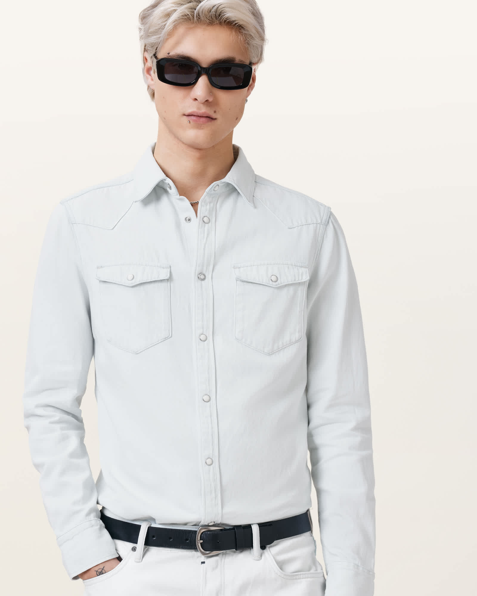 All Saints MacGowan Denim Shirt Bleach White