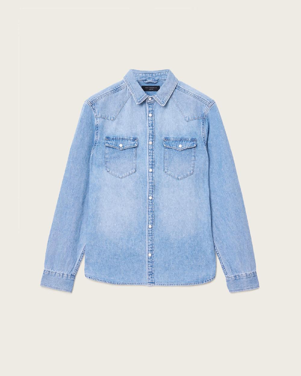 All Saints MacGowan Denim Shirt Light Indigo Blue