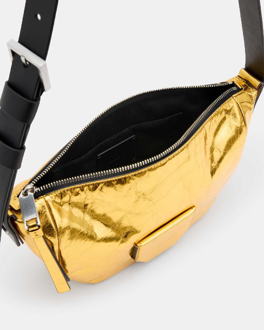 All Saints Madea Leather Crossbody Bag Warm Gold