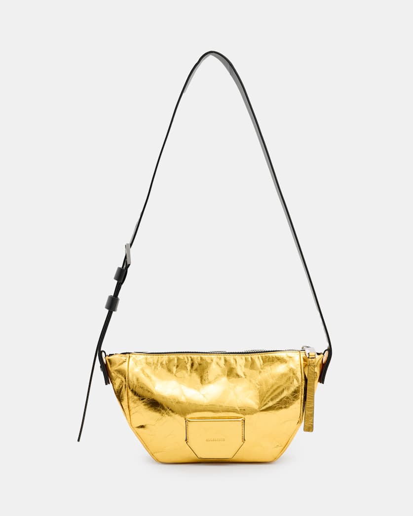 all saints Madea Leather Crossbody Bag Warm Gold