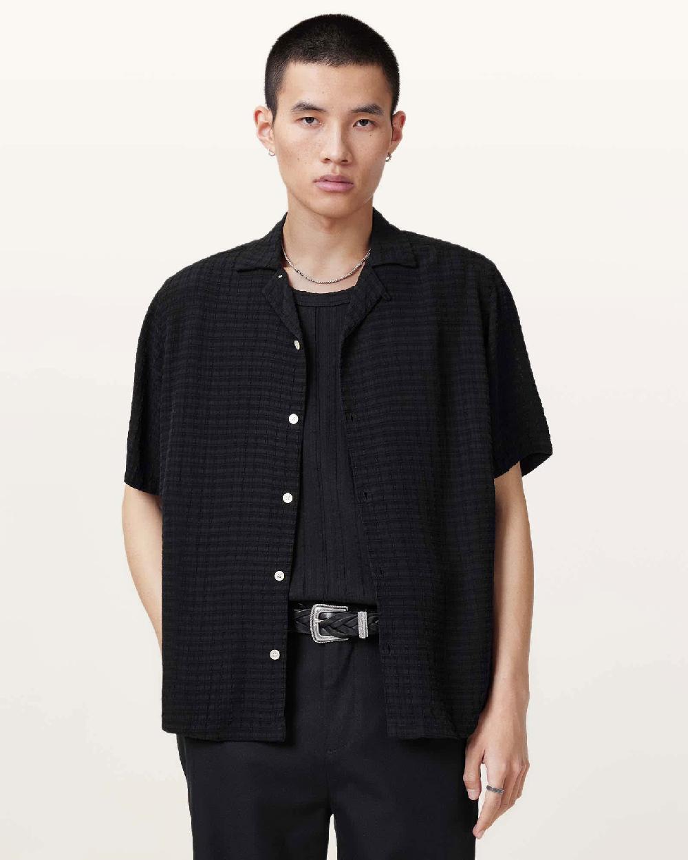 All Saints Madin Short Sleeve Shirt Cadet Black