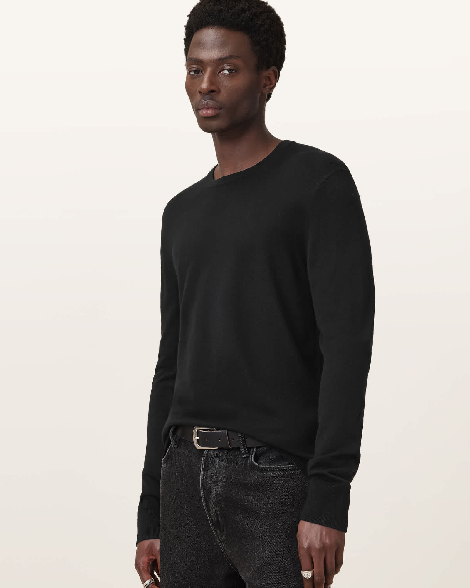 All Saints Maes Merino Crew Neck Sweater Black