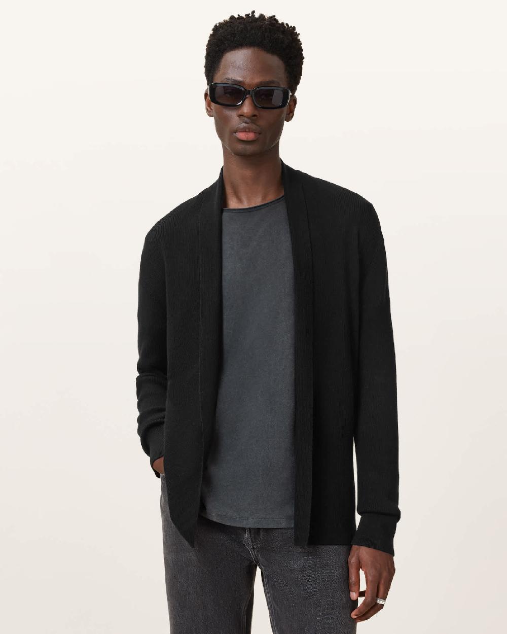 All Saints Maes Merino Open Cardigan Black