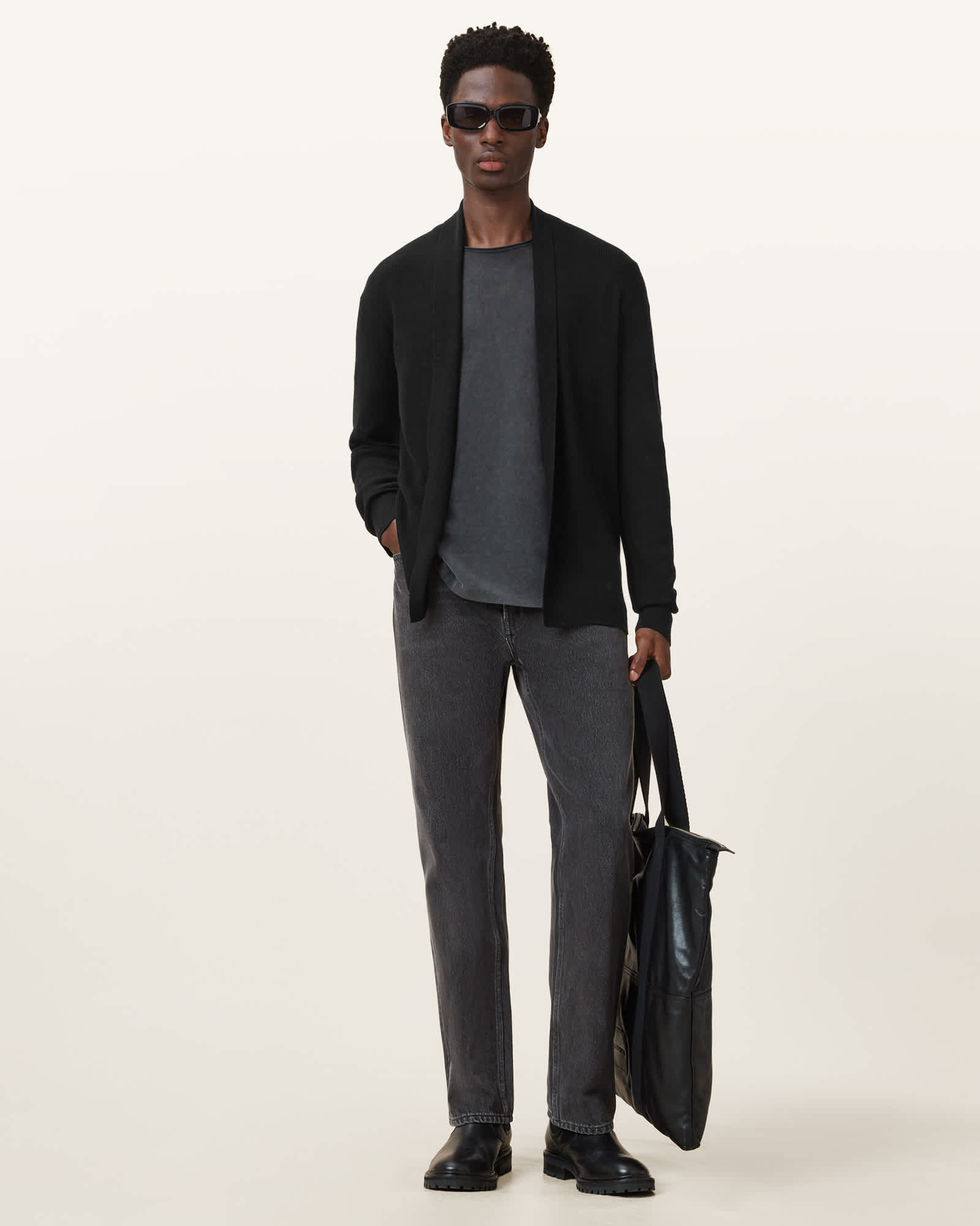 All Saints Maes Merino Open Cardigan Black