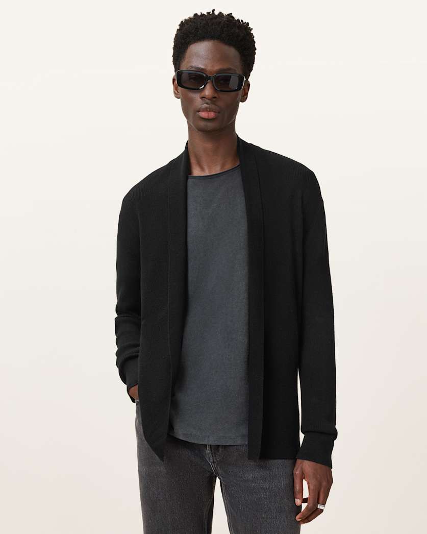 all saints Maes Merino Open Cardigan Black