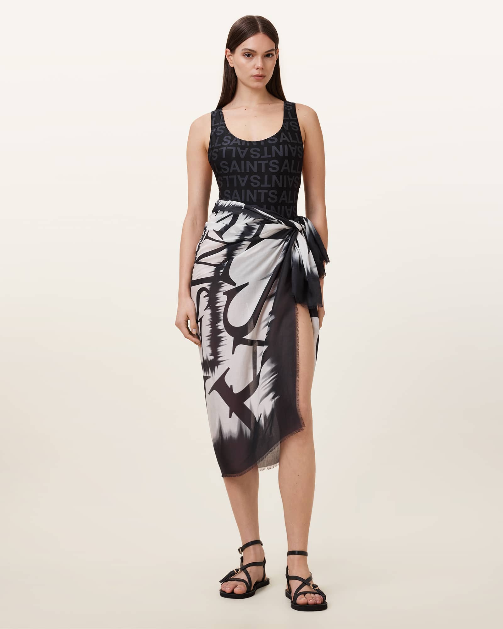 All Saints Maeve Tie Dye Sarong Chalk White