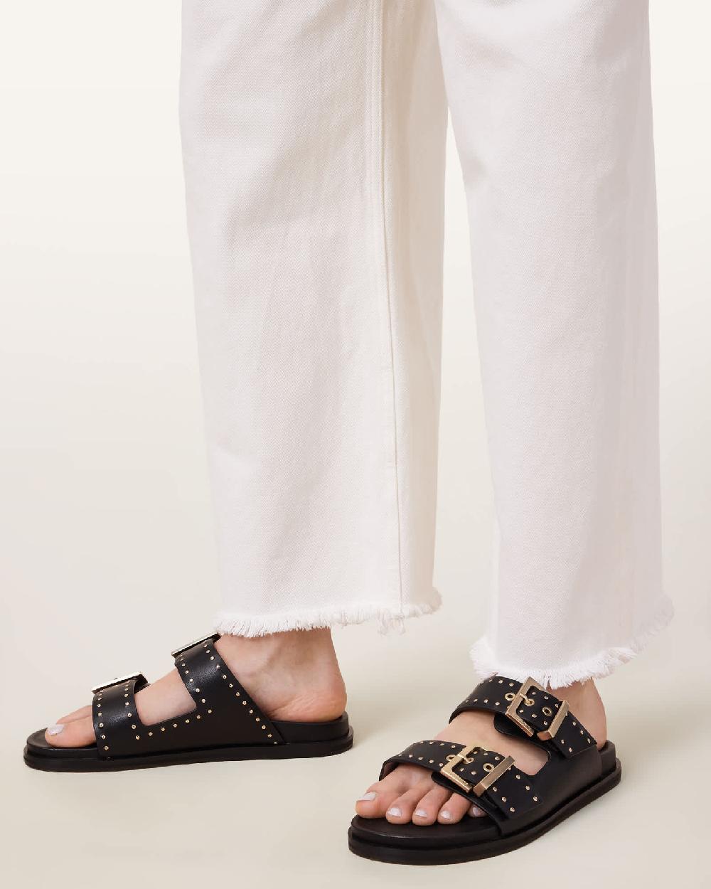 All Saints Magda Studded Leather Sandals Black