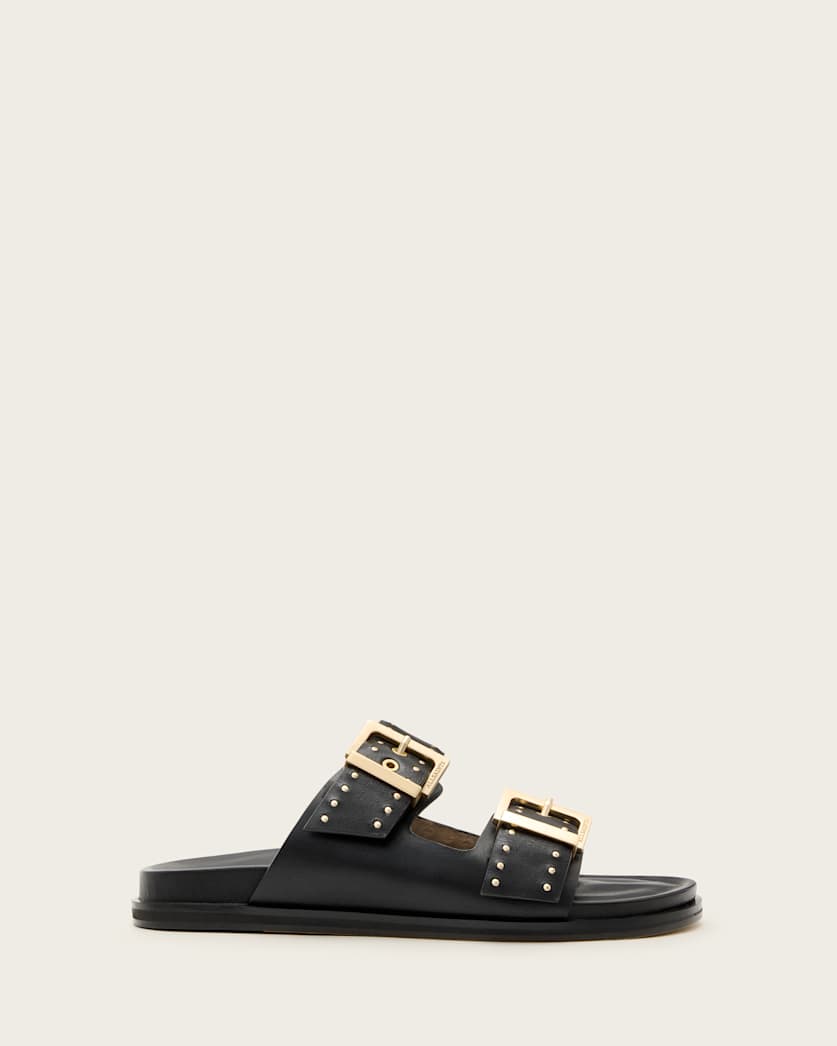 all saints Magda Studded Leather Sandals Black
