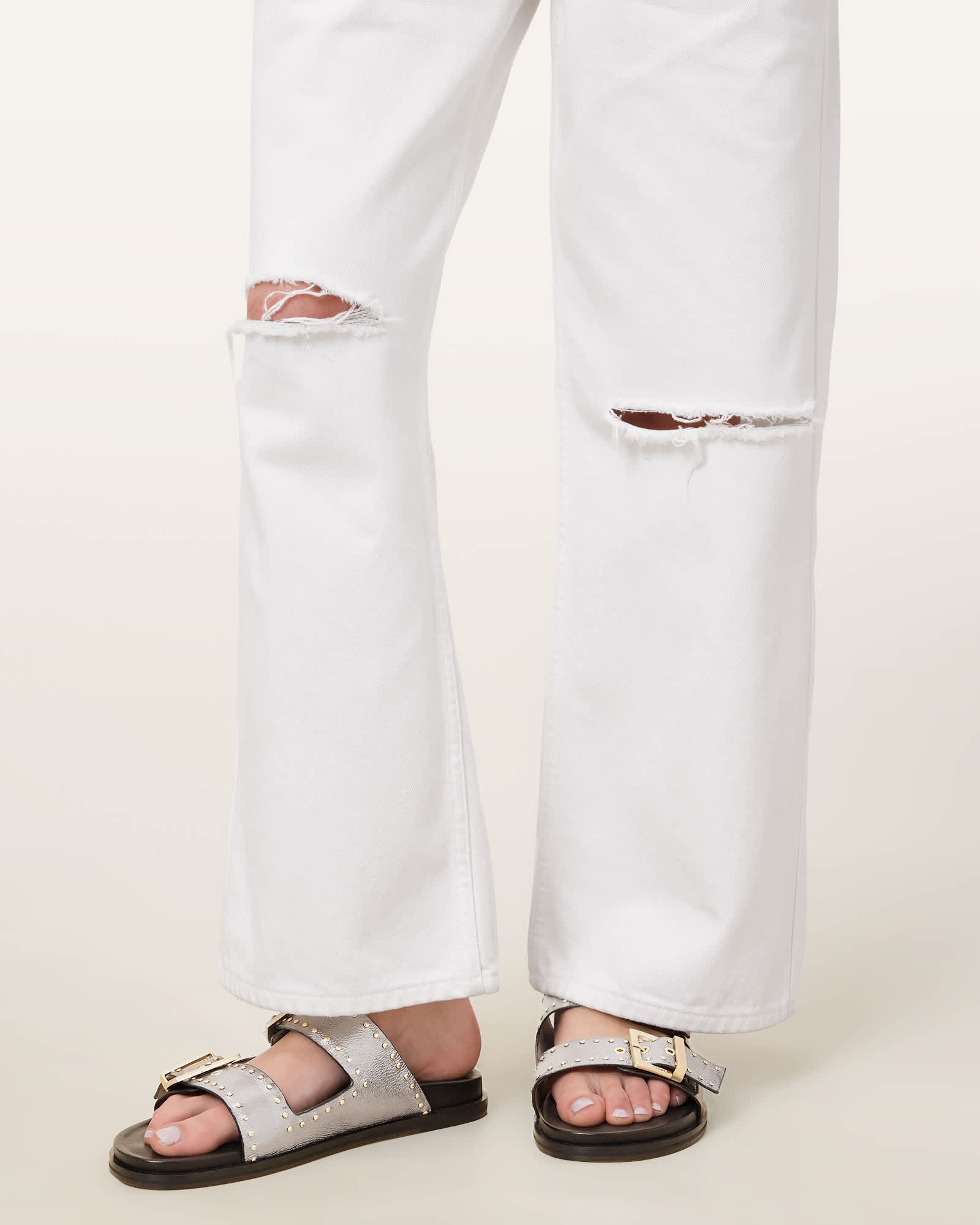 All Saints Magda Studded Leather Sandals Silver