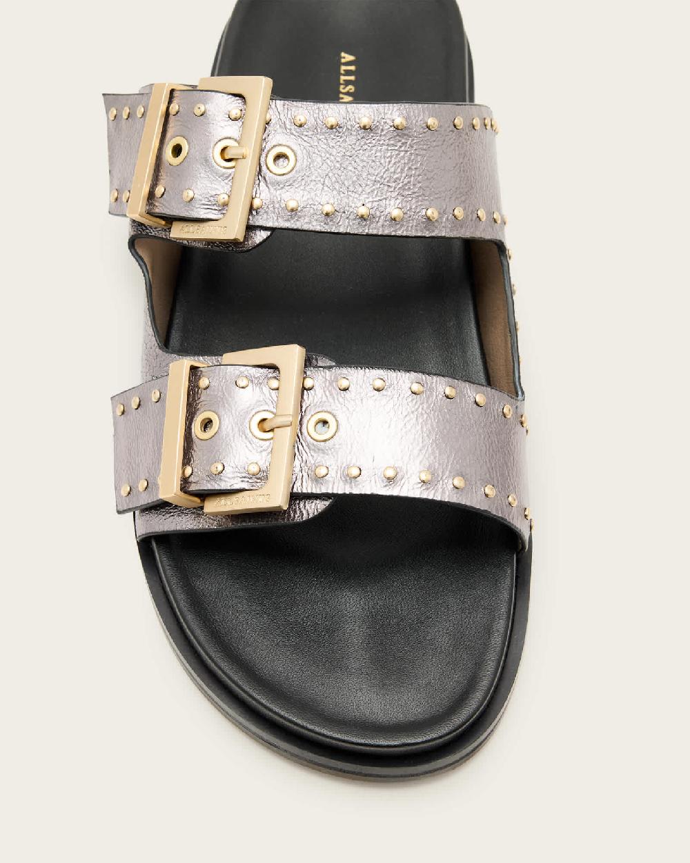 All Saints Magda Studded Leather Sandals Silver
