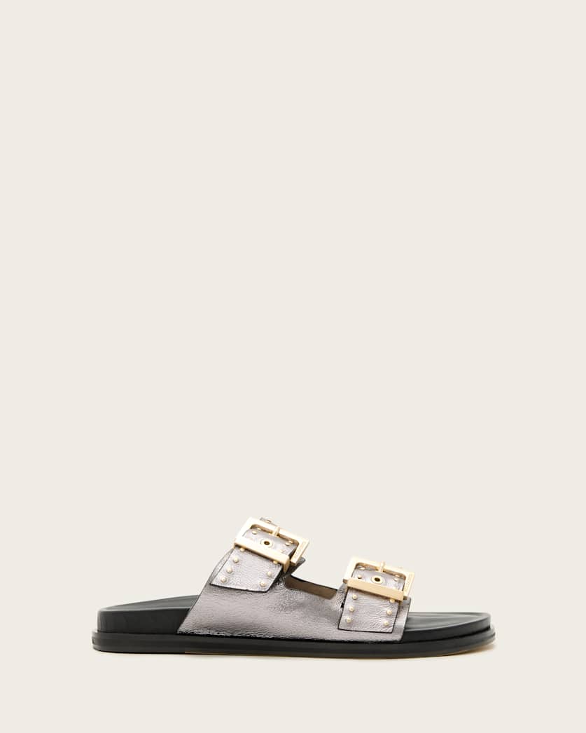 all saints Magda Studded Leather Sandals Silver