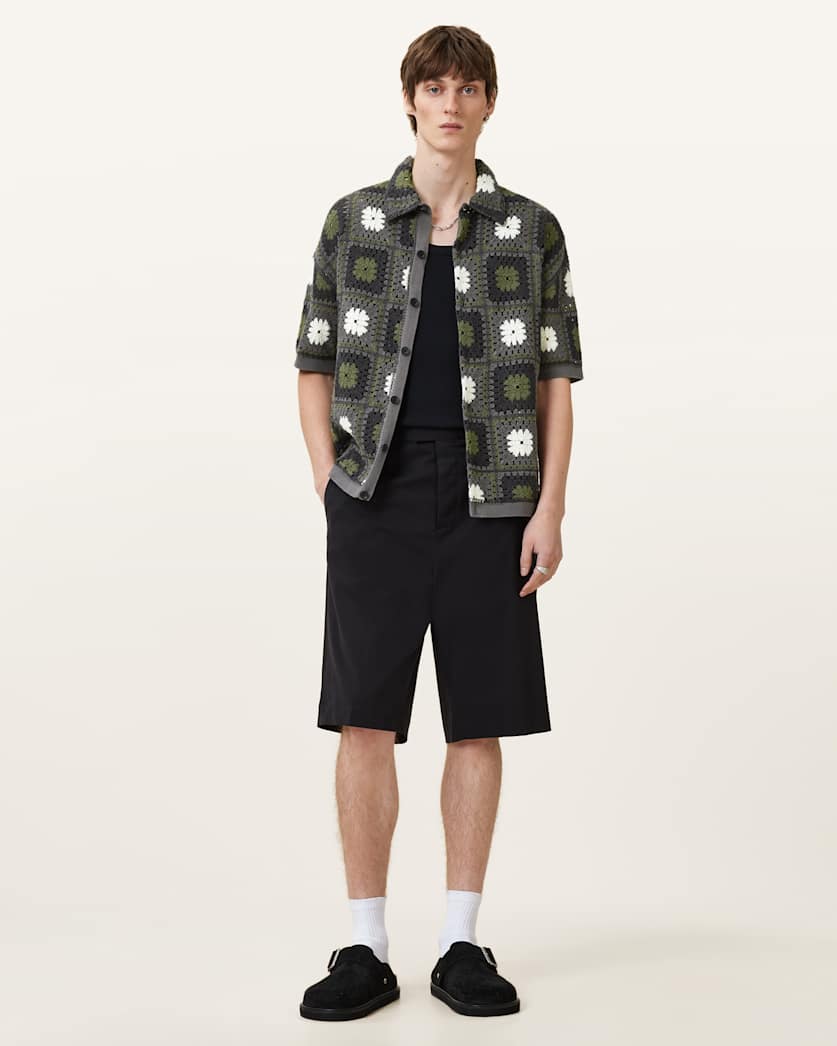 all saints Mandon Crochet Knit Shirt Green Multi