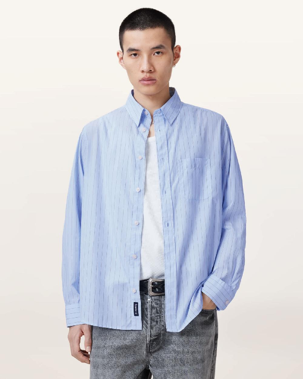 All Saints Marcel Long Sleeve Shirt Willow Blue