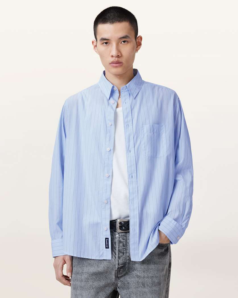 all saints Marcel Long Sleeve Shirt Willow Blue