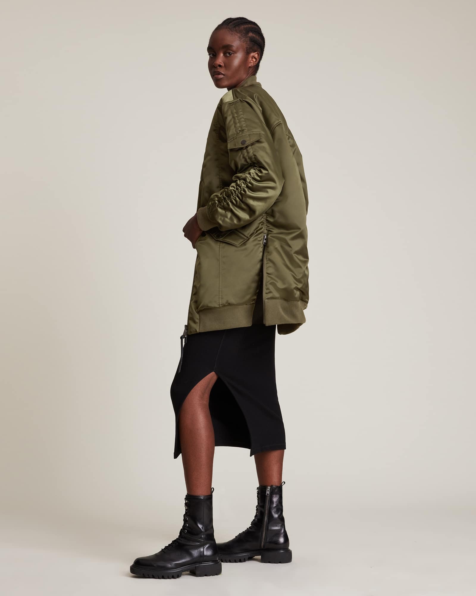 All Saints Margot Bomber Jacket Khaki Green