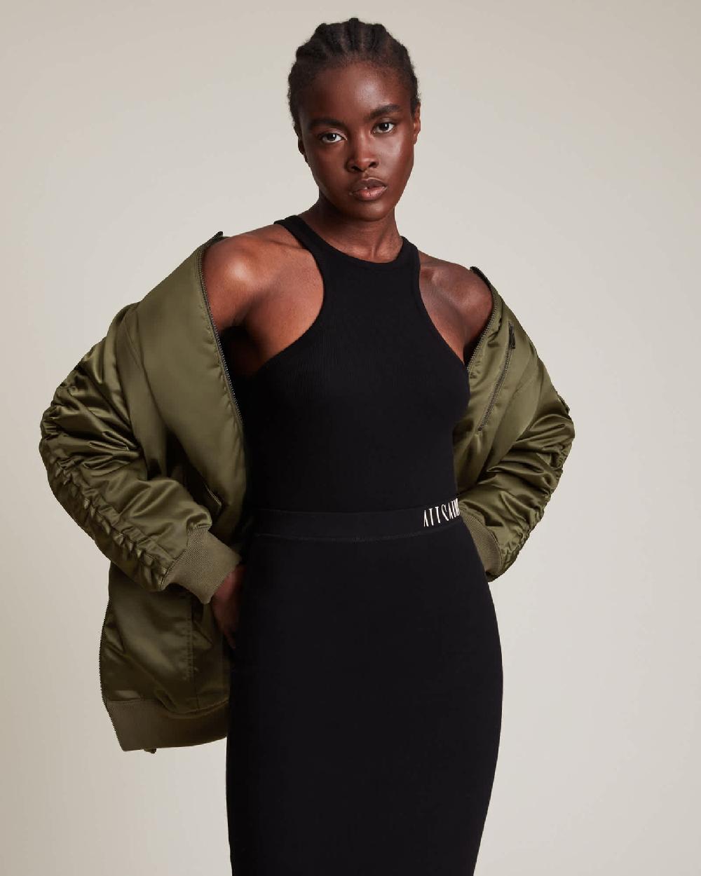 All Saints Margot Bomber Jacket Khaki Green