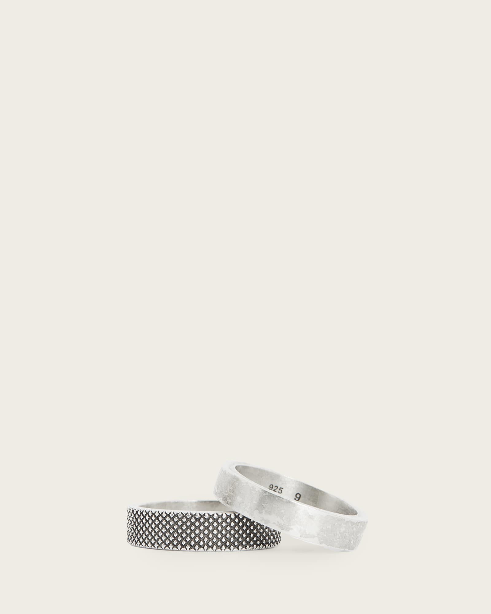 All Saints Mars Tex Ring Set Warm Silver