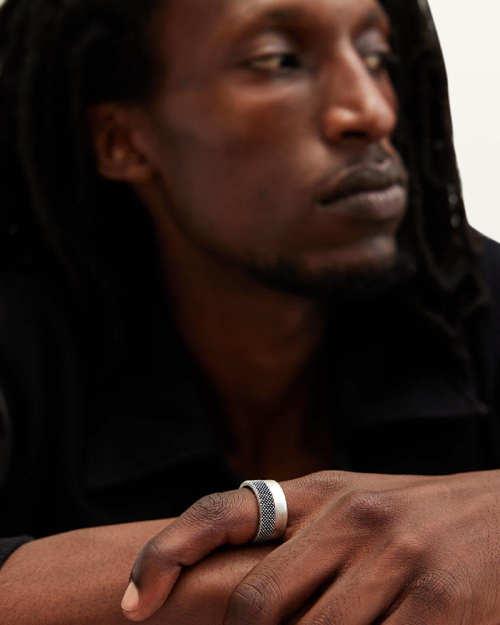 All Saints Mars Tex Ring Set Warm Silver