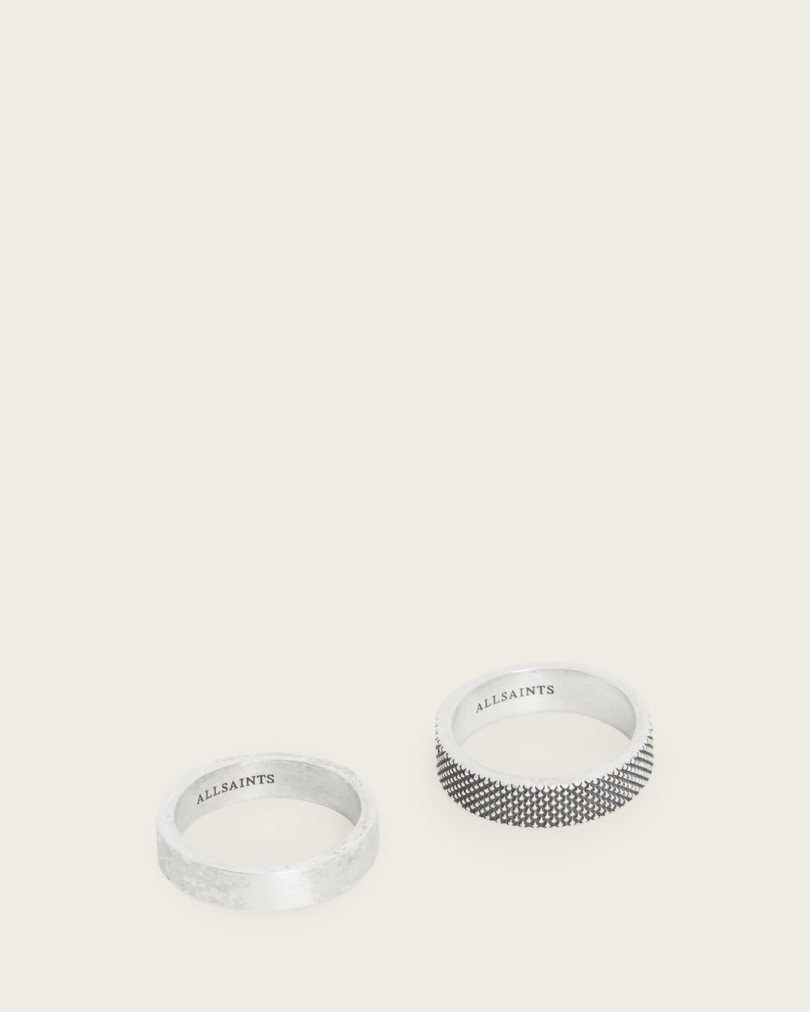 All Saints Mars Tex Ring Set Warm Silver