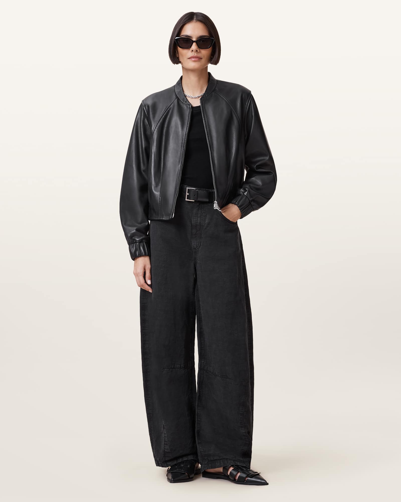 All Saints Martina Leather Bomber Jacket Black