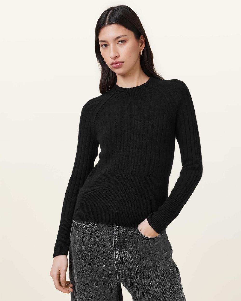All Saints Maya Ribbed Cashmere Sweater Black