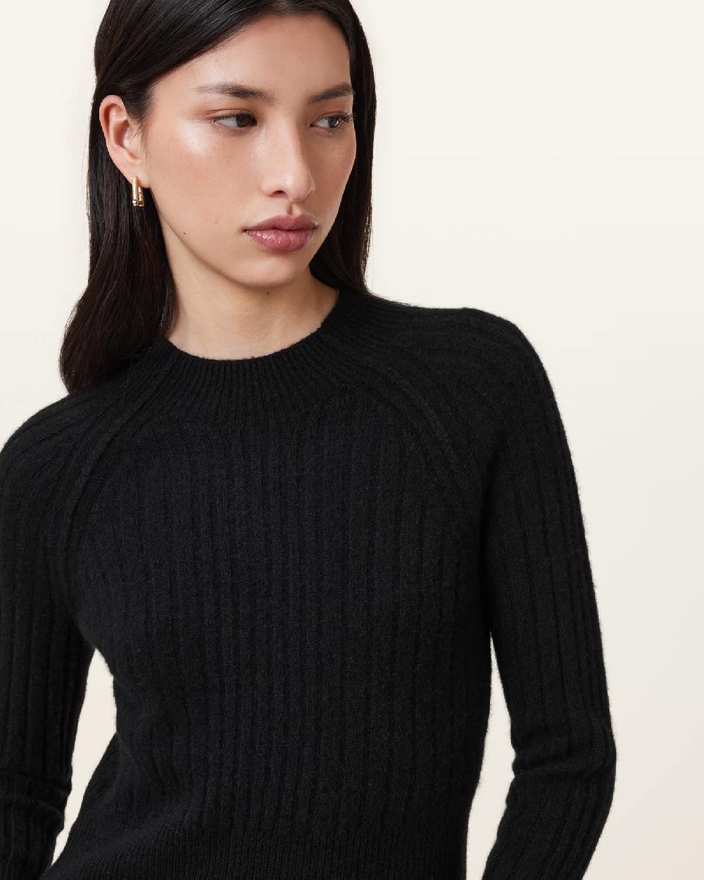 All Saints Maya Ribbed Cashmere Sweater Black