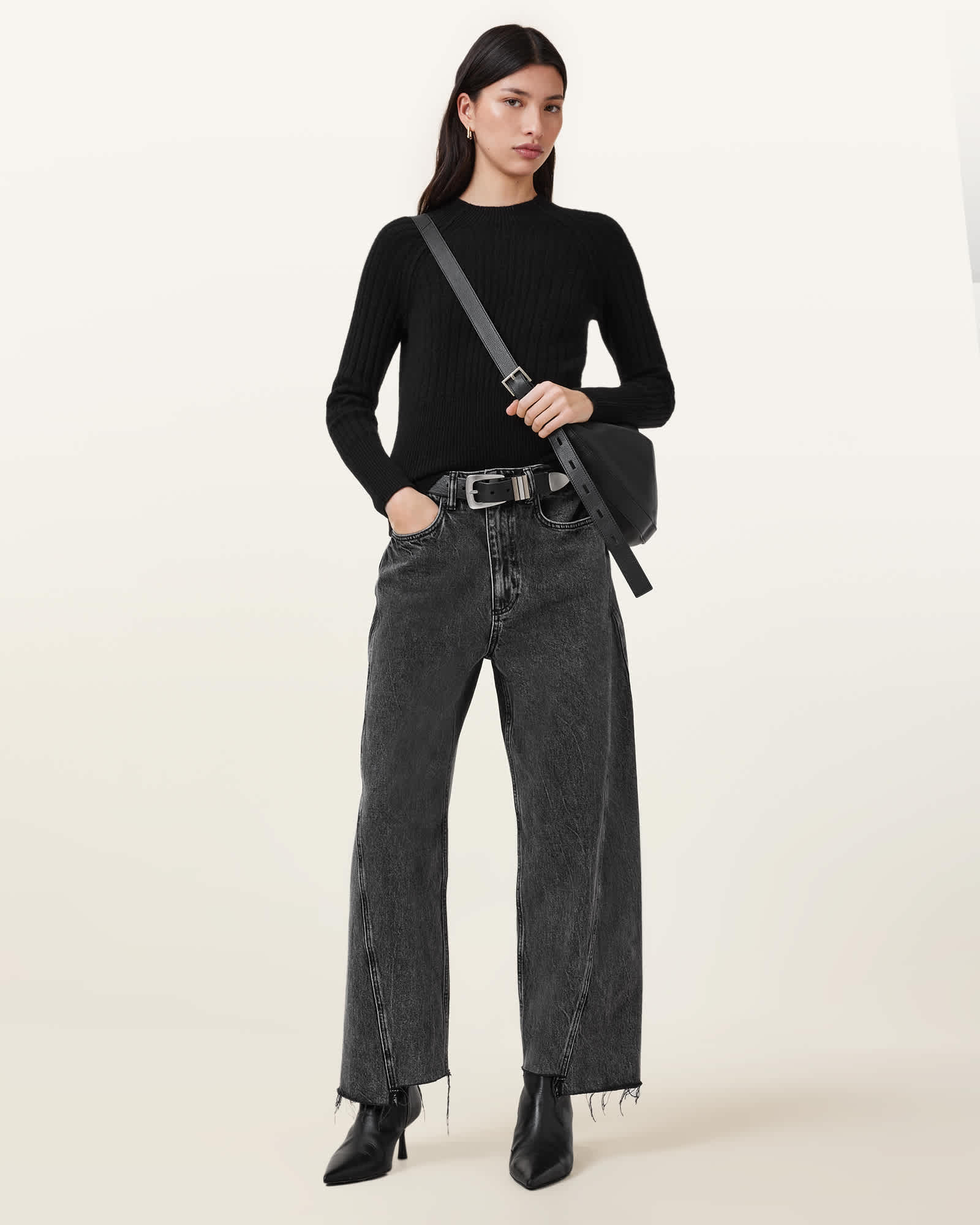 All Saints Maya Ribbed Cashmere Sweater Black