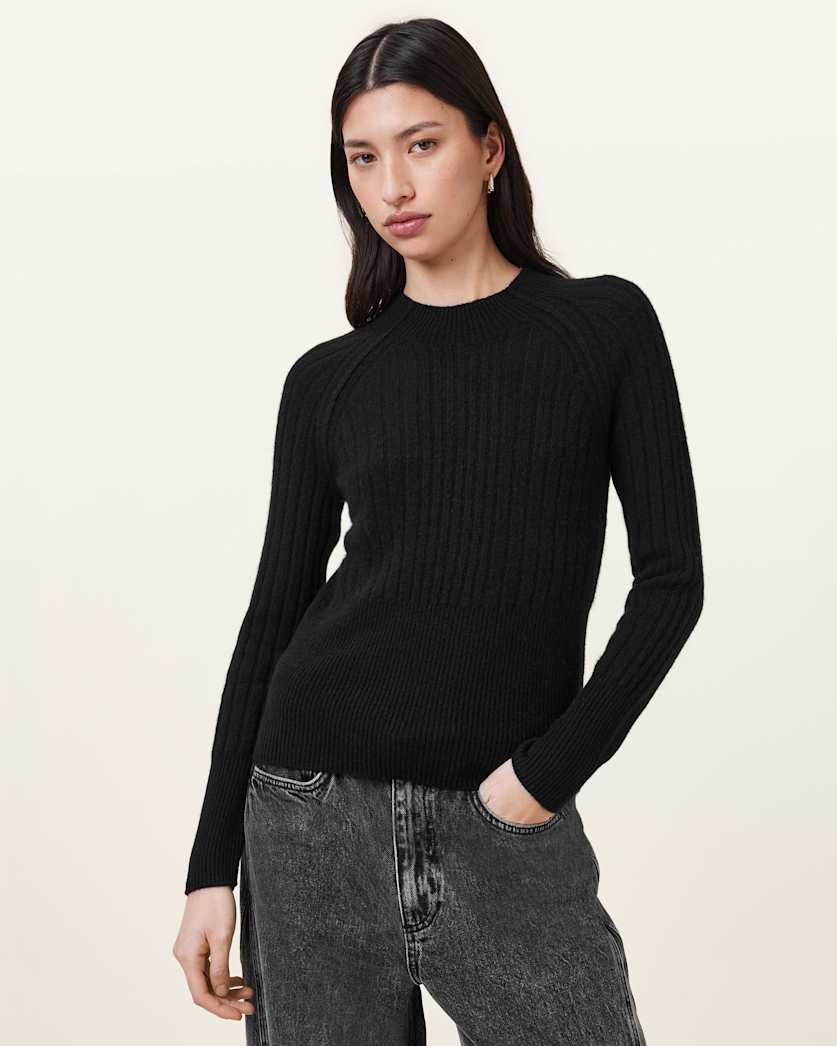 all saints Maya Ribbed Cashmere Sweater Black