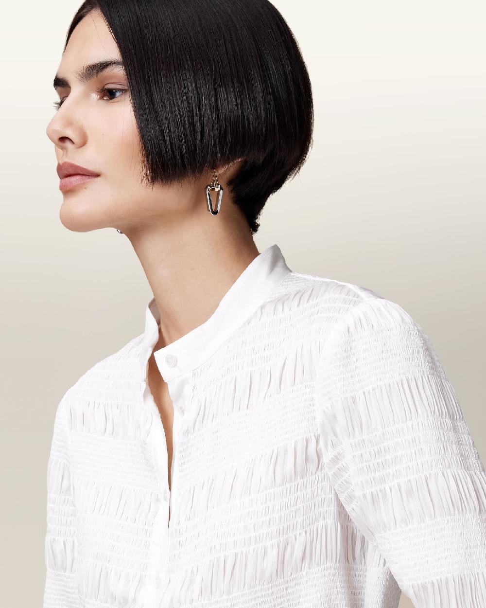 All Saints Meg Shirred Mini Shirt Dress White